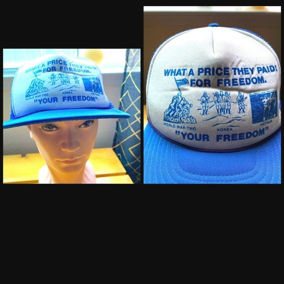 Blue White Veterans Trucker Hat Freedom War Man Woman Adjustable Mesh Snapback - Picture 2 of 12